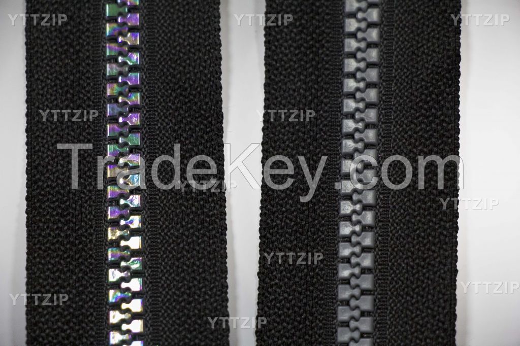 plastic zipper with plated shining teeth