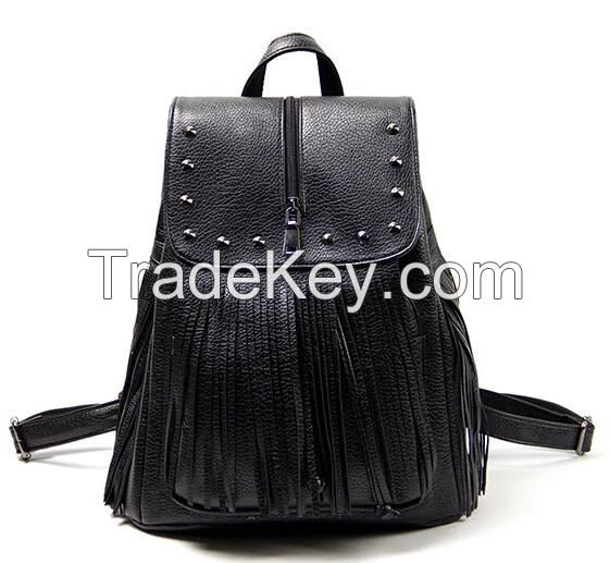 2016Korean style of PU backpack  girl backpack pu lady bag with Tassels