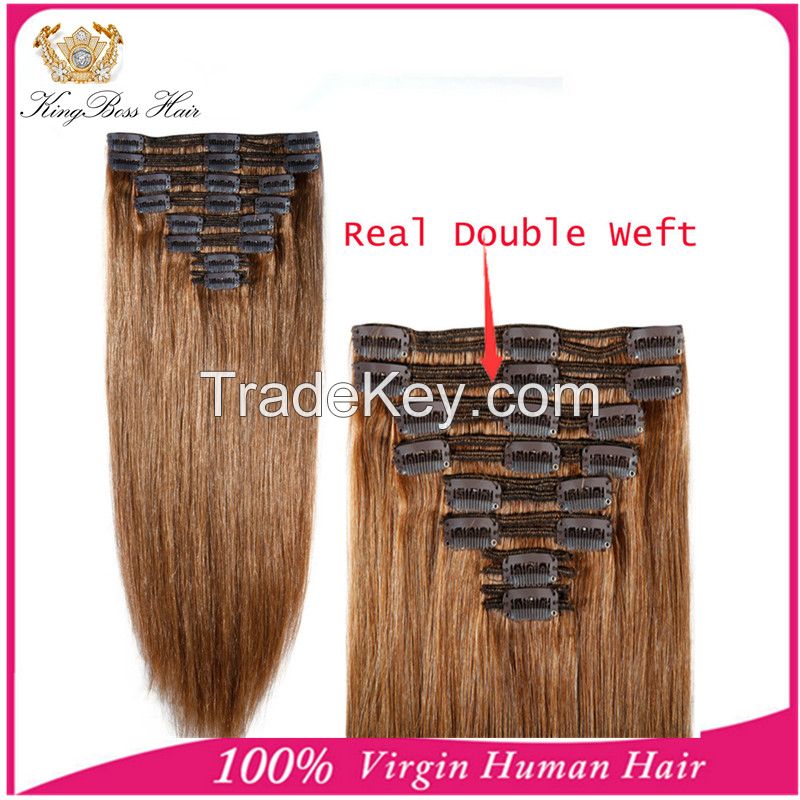 2016 Hot Selling!!!! Double Drawn Thick Ends Clip In Hair Extension with Factory Price