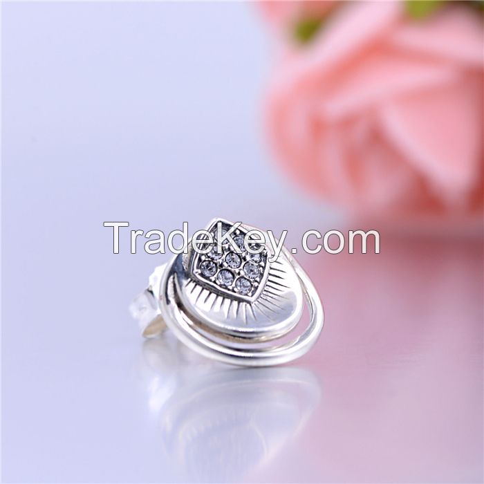 Fashion Simple Design 925 Silver Earring Jewelry With Clear Rhinestone