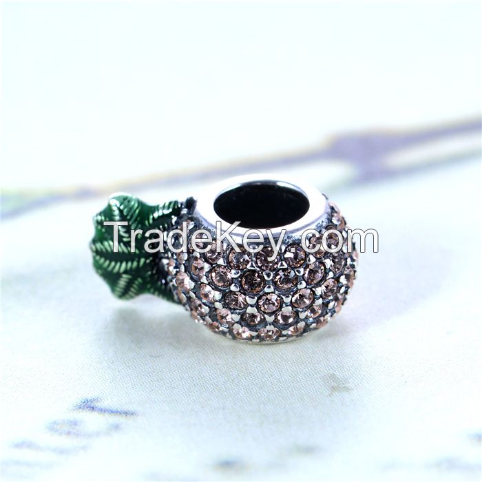 925 Silver Pineapple Charms bead With Clear Gemstone Fit For Bracelet