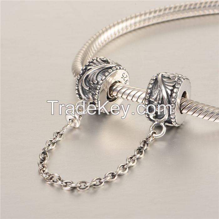 925 Sterling Silver Safety Chain Charm Fit For European Style Bracelet Fashion Charms A013