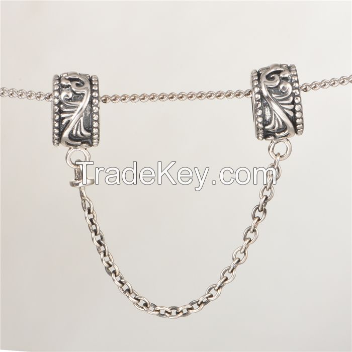 925 Sterling Silver Safety Chain Charm Fit For European Style Bracelet Fashion Charms A013