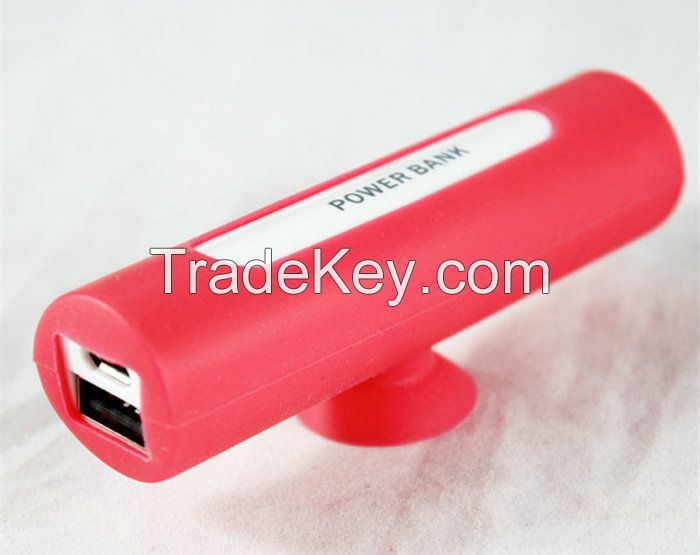  Wholesale cylinder style silicone sucker 2600mah power bank with phone stand