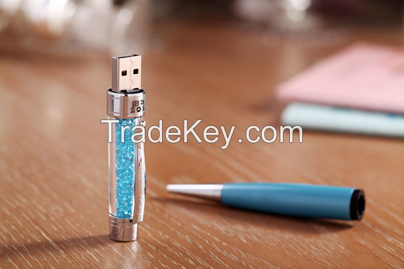 Popular promotion 1~64GB pen shaped drive crystal usb flash drive