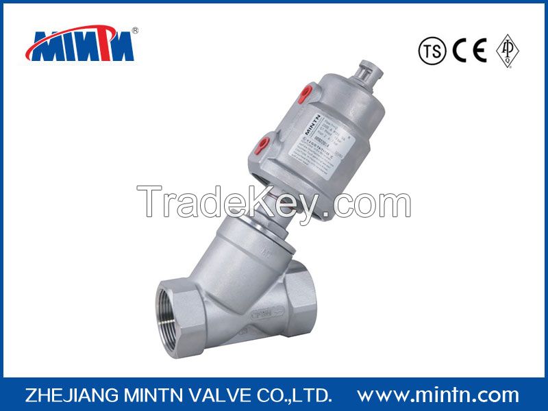 MINTN-Pneumatic Angle seat valve thread connection with stainless steel actuoator NC/NO