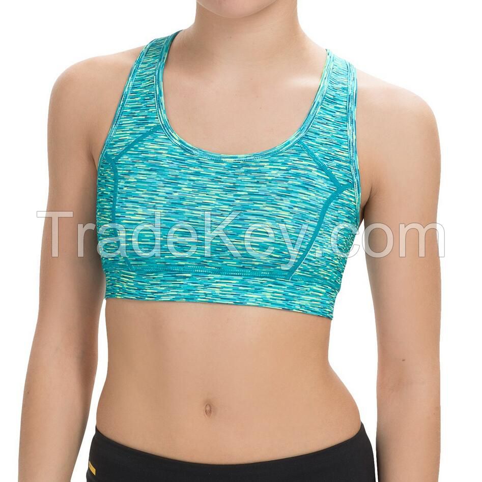 Women's reversible space dye seamless racerback sports bra with removable padding