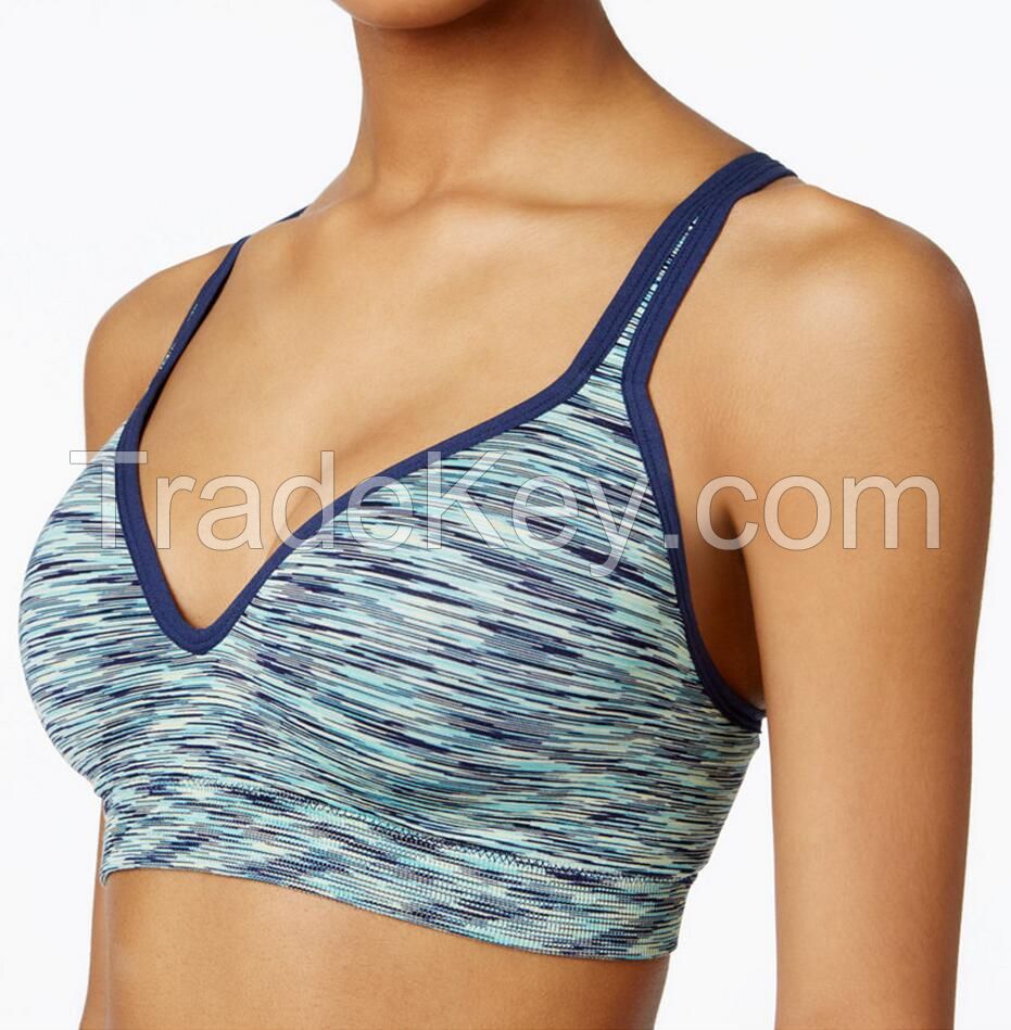 Women's reversible space dye seamless racerback sports bra with removable padding