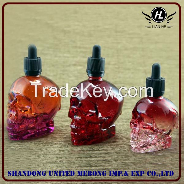 Wholesale 30ml, 60ml and 120ml skull shape glass dropper bottle for e-juice