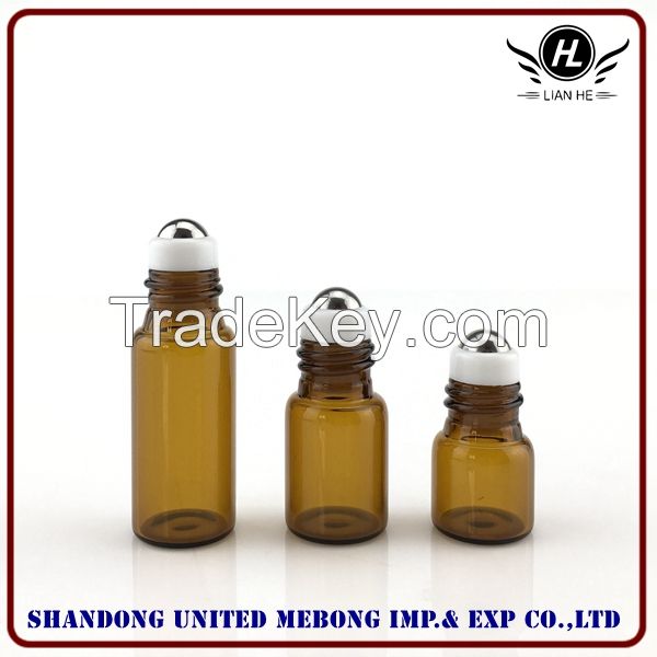 Wholesale 1ml,2ml,3ml amber roll on tube glass bottle with cap and roller