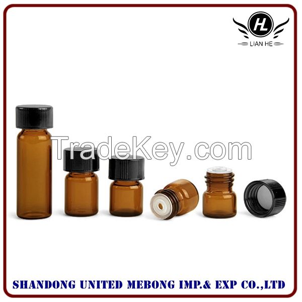 Hot sale Amber Glass Vials with Black Phenolic PV Lined Caps &amp; Orifice Reducers