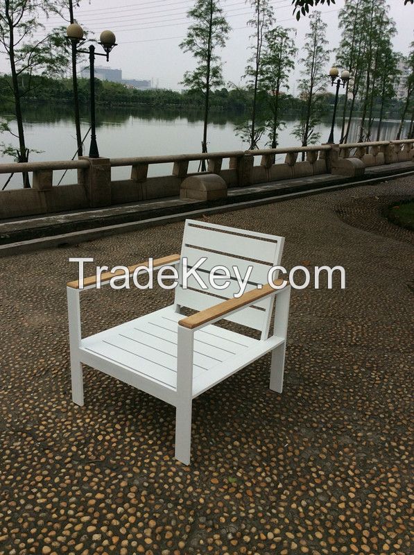 Aluminium Patio Furniture Teak Wood Armrest Sofa