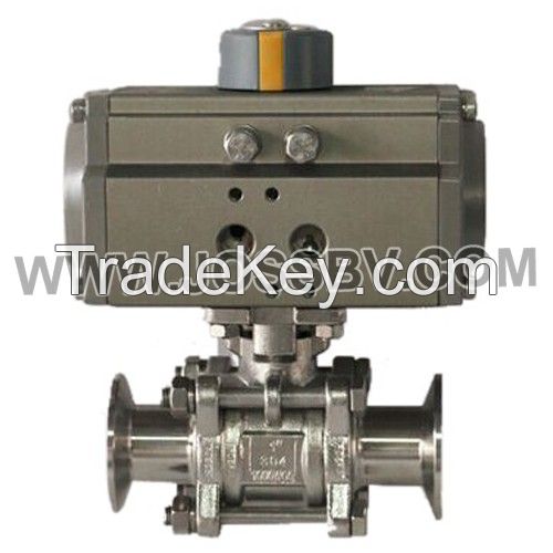 Sanitary 3-Piece Clamp Ball Valve With Actuator