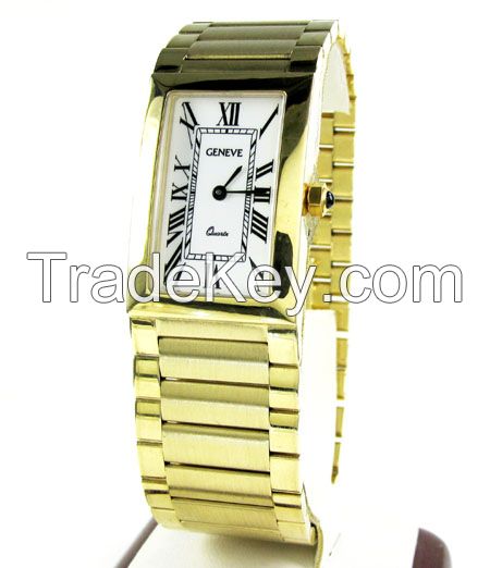 Mens 14K Yellow Gold Geneve Quartz Watch