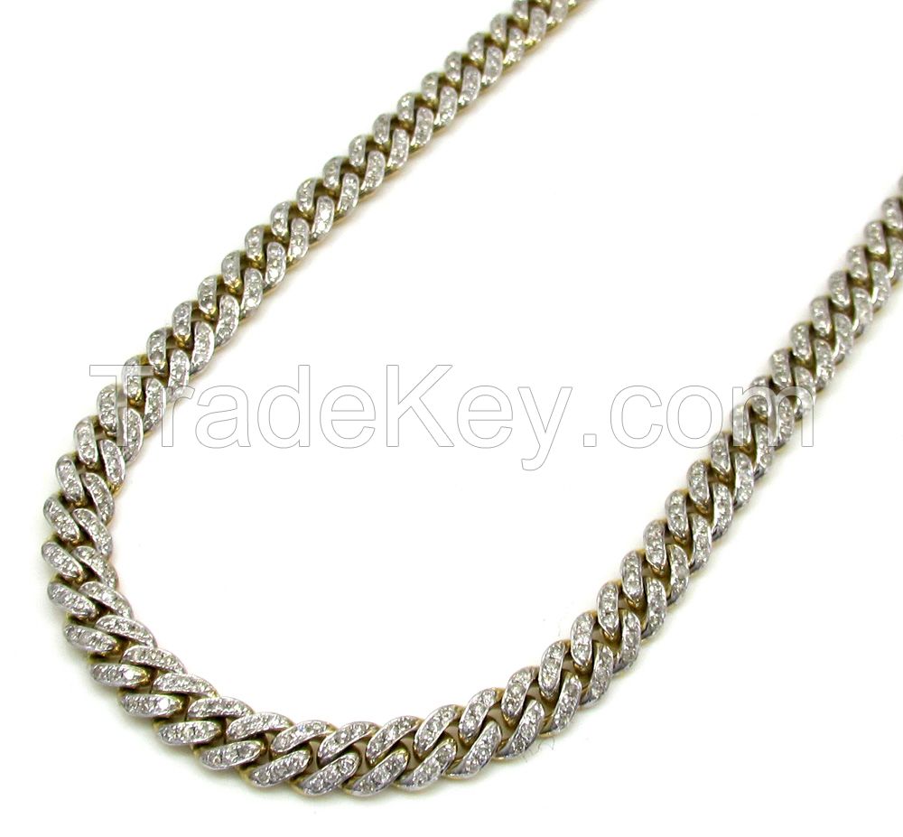 10k Solid Yellow Gold Skinny Diamond Miami Chain 24-26 Inch 5mm 5.52CT