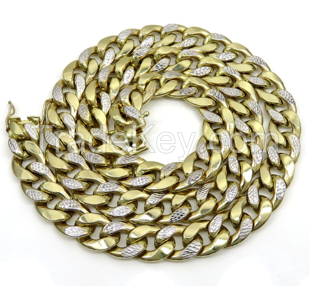 10k Yellow Gold Thick Reversible Two Tone Miami Chain 26 Inch 12.50mm