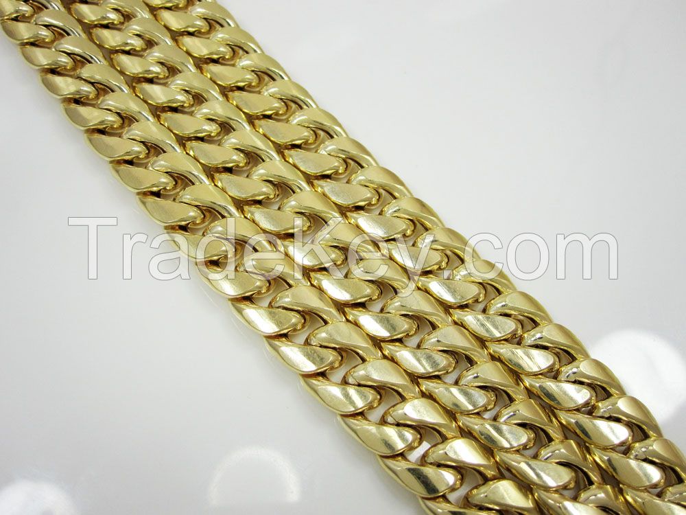 9.5mm 14K Yellow Gold Men's Miami Cuban Link Chain Necklace