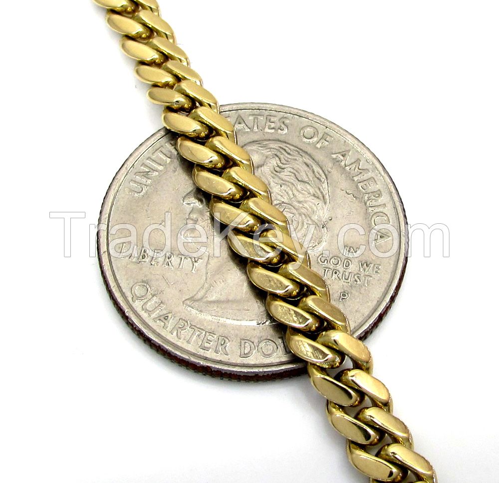 10k Solid Yellow Gold Skinny Diamond Miami Chain 24-26 Inch 5mm 5.52CT