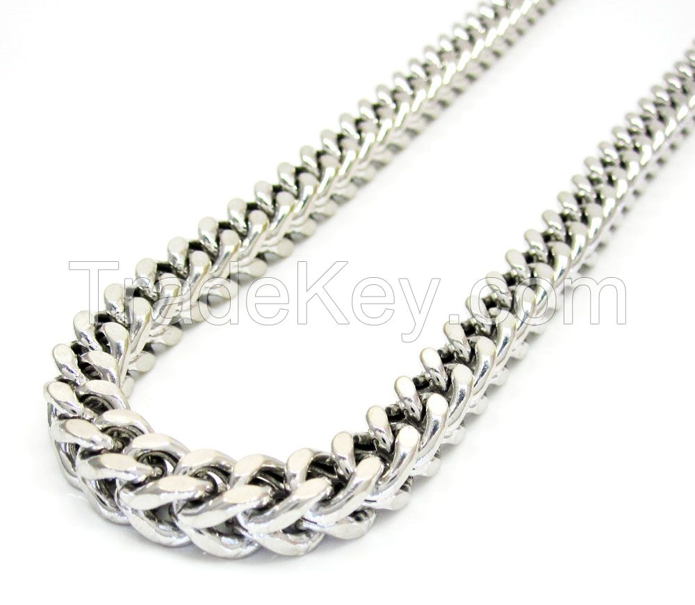 10K White Gold Solid Franco Link Chain 30-40 Inch 6mm