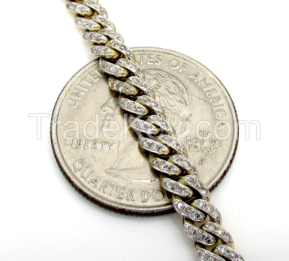 10k Solid Yellow Gold Skinny Diamond Miami Chain 24-26 Inch 5mm 5.52CT