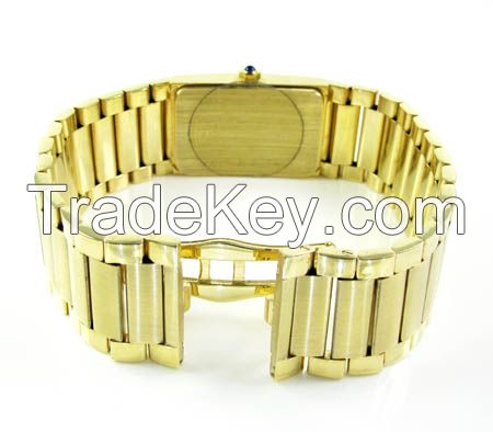 Mens 14K Yellow Gold Geneve Quartz Watch