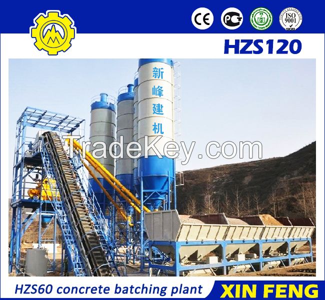 HZS60 concrete batching plant with belt conveyor