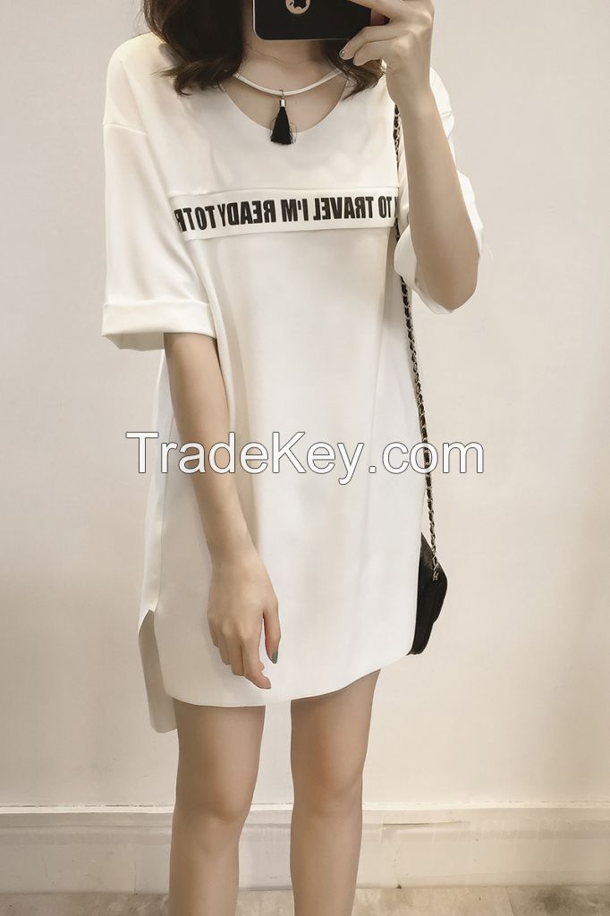 Stamp tassel female short sleeved dress