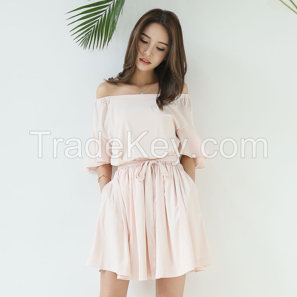 Korean fan slim sexy strapless dress pleated flounces word