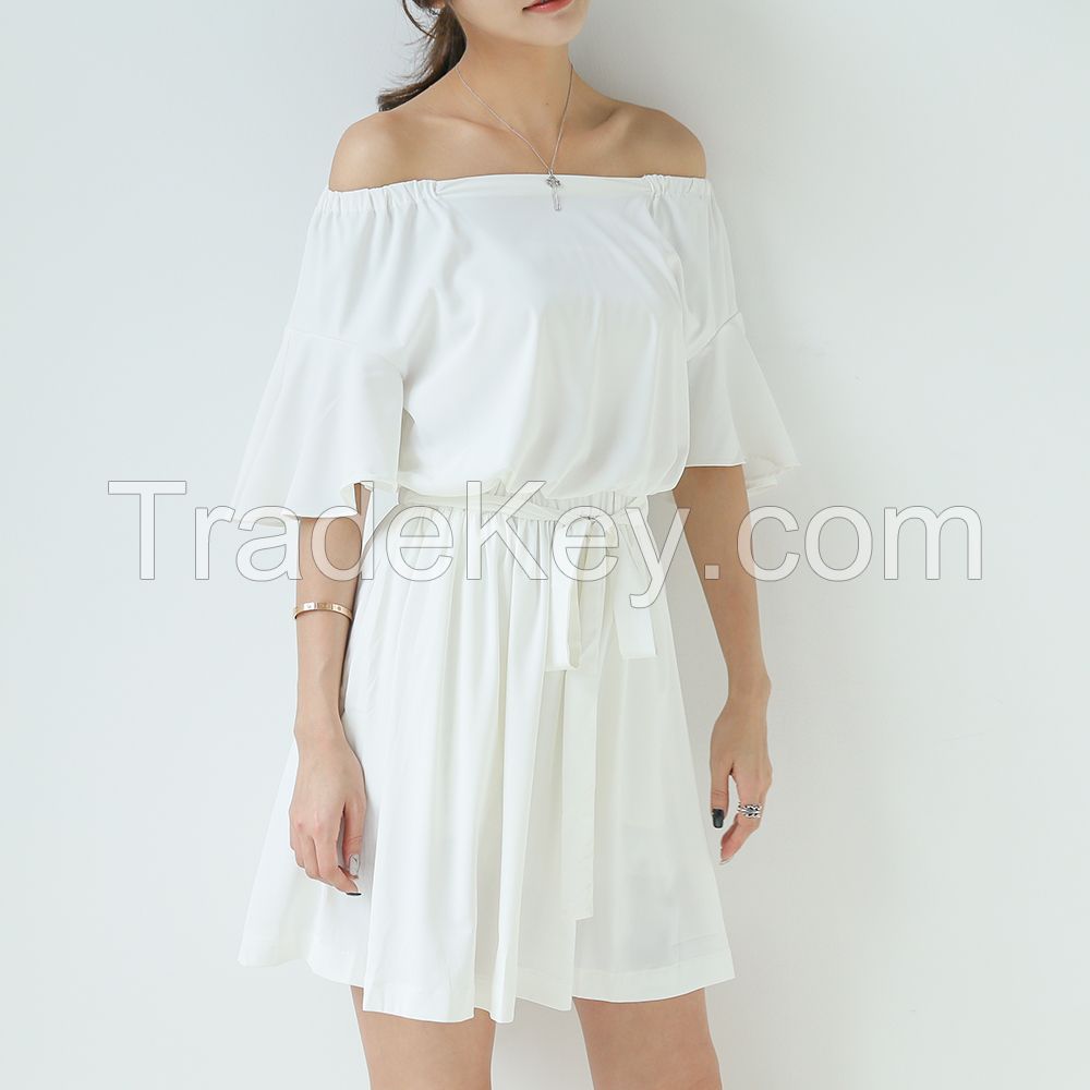 Korean fan slim sexy strapless dress pleated flounces word