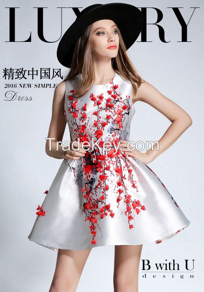 New spring and summer 2016 women's handmade plum dress summer dress te