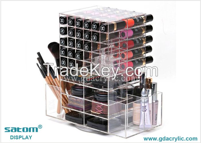 Clear Spinning Lipstick Holder Display With Drawer And Side Pocket