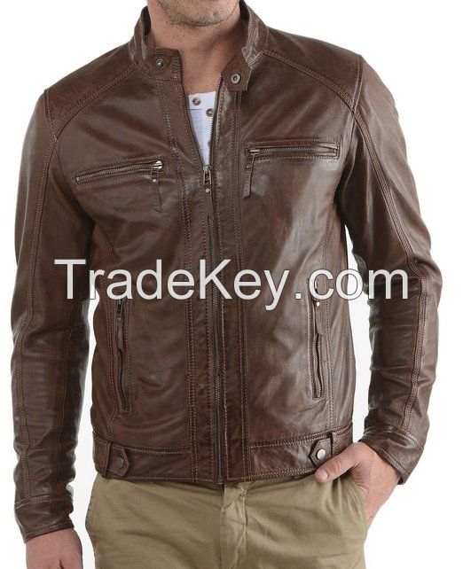 Men&#039;s Genuine Lambskin Leather Jacket Black Slim fit Motorcycle jacket