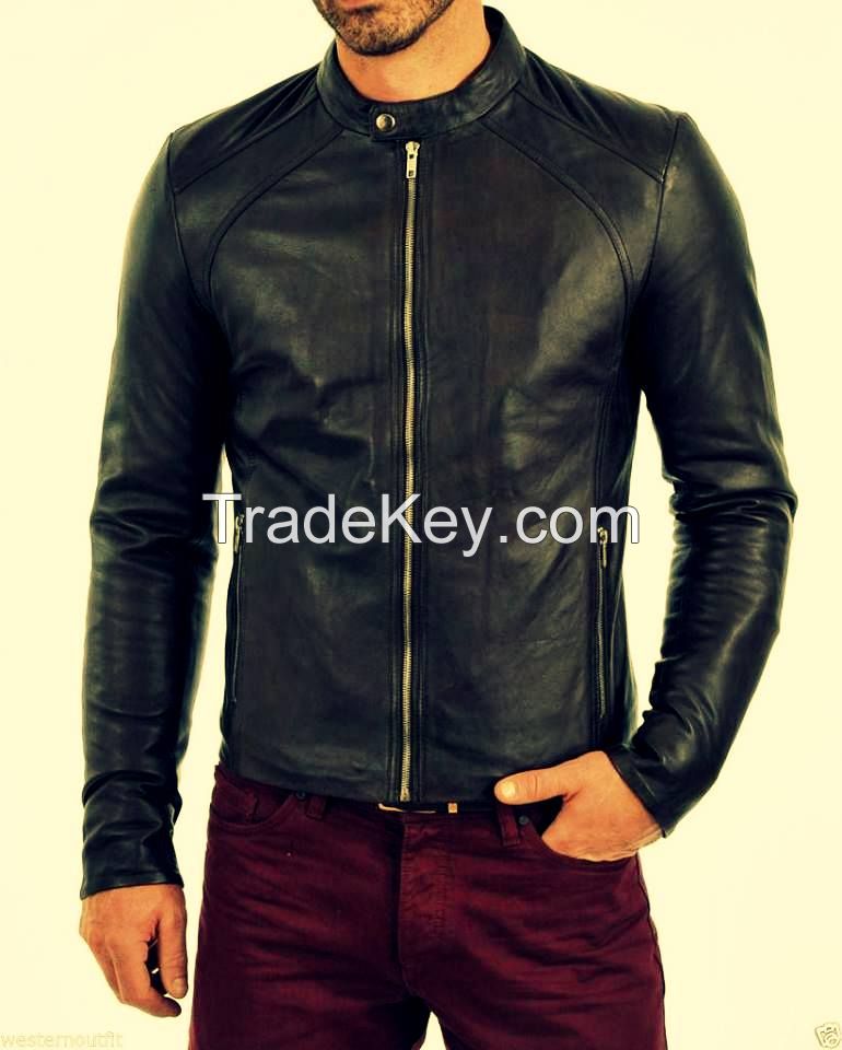 Prime Black Men's Slim Fit Leather Jacket Genuine Lambskin