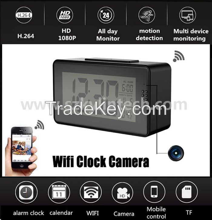 Wifi alarm desk clock spy hidden camera with night vision