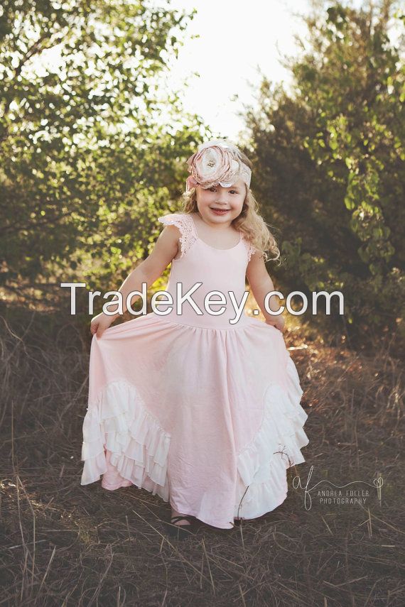 High Quality New Model Children Custom Clothing Child Girl Dress Boutique Clothing Floral Border Girls birthday Dresses from