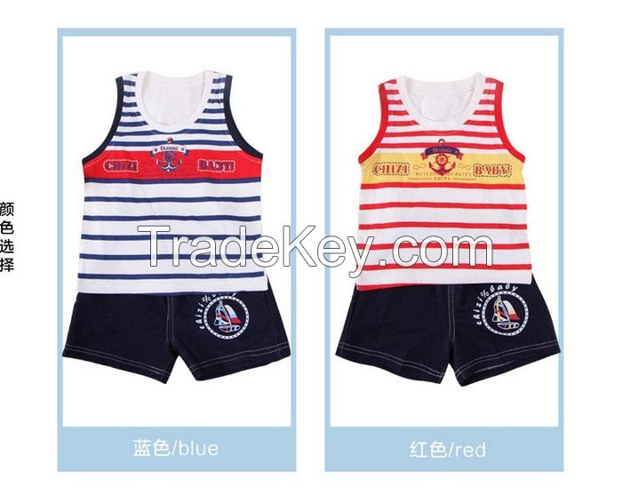 Boy fashion cute set of wholesale and child striped cotton vest Europ