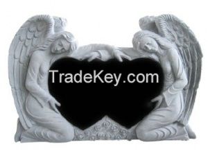 Double Heart Double Angels Tombstone In Black Color