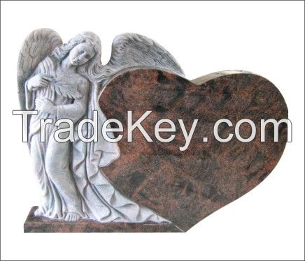 Single angel with Single heart  granite headstone