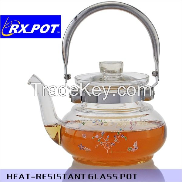 Pyrex mouth blown glass tea pot with stainless steel