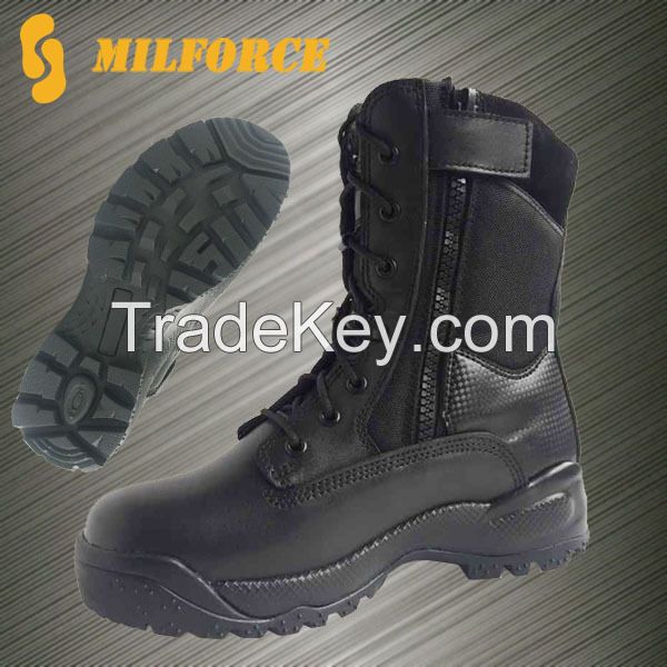 Cow leather black Europe military police boots for army