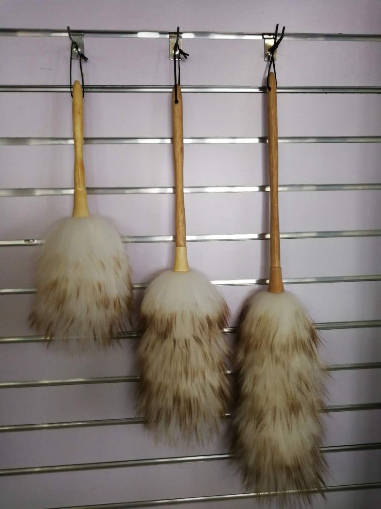 lambswool duster with wood handle