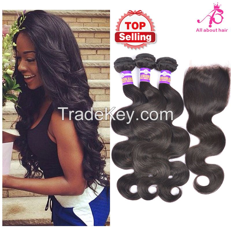 Brazilian virgin hair body wave lace closure 3 bundles Brazilian body wave with closure cheap human hair weave 8A hair wefts 