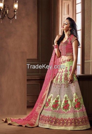  Two Tone Silk Multicolor Semi Lehenga Choli