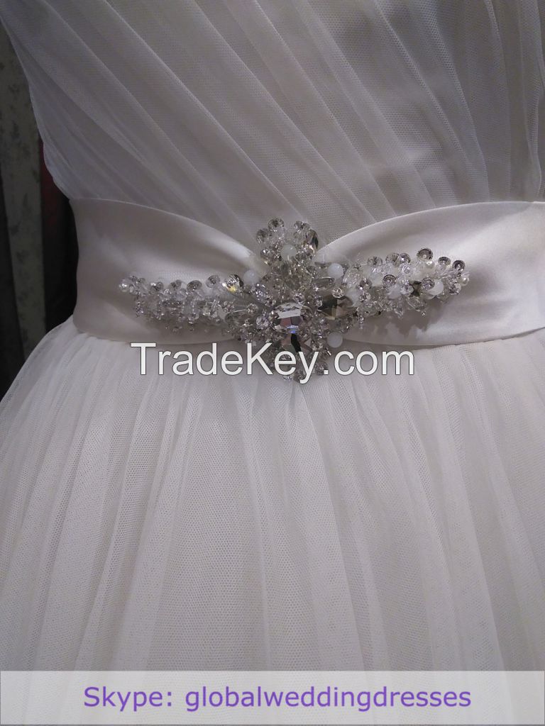 Ball-gown Wedding Dress Ivory Fine-netting One-shoulder Floor-length