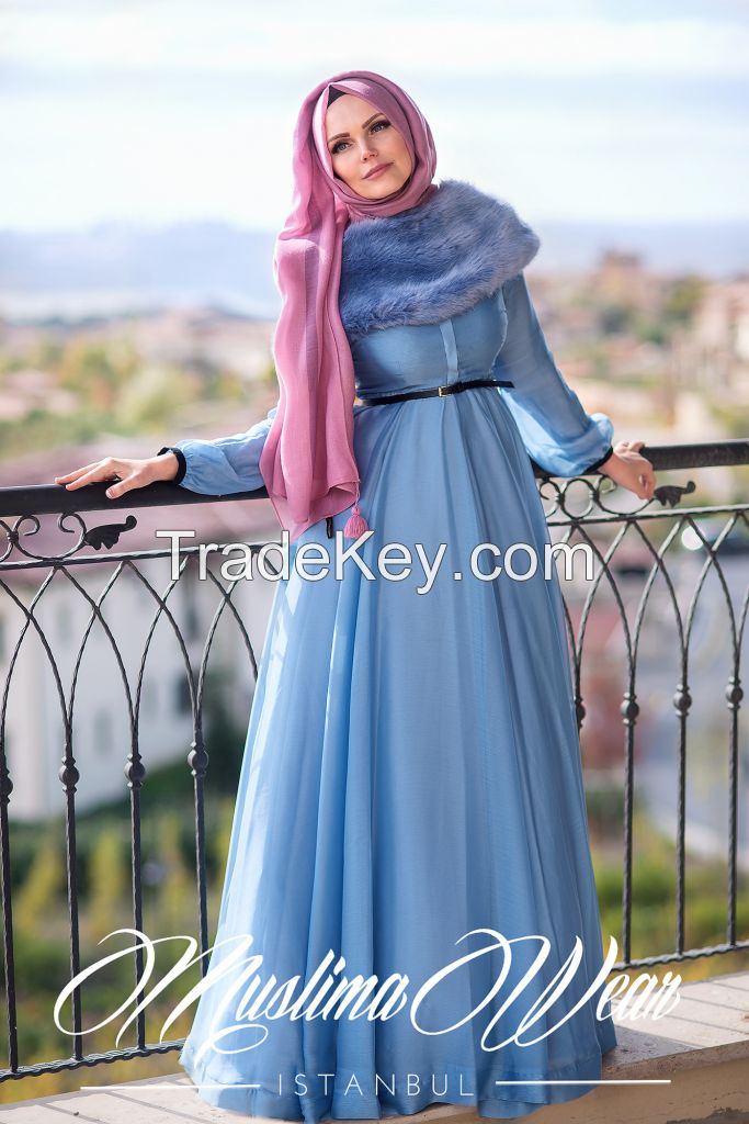 Muslima Wear Silver Blue French Chiffon Dress