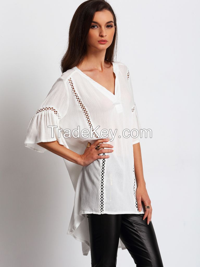 clothing manufacturers overseas low neckline flowy long woman fashion cutting blouse design