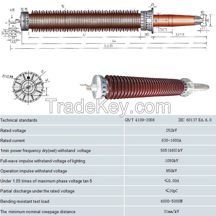 252kV FRP Dry Porcelain Transformer Bushing