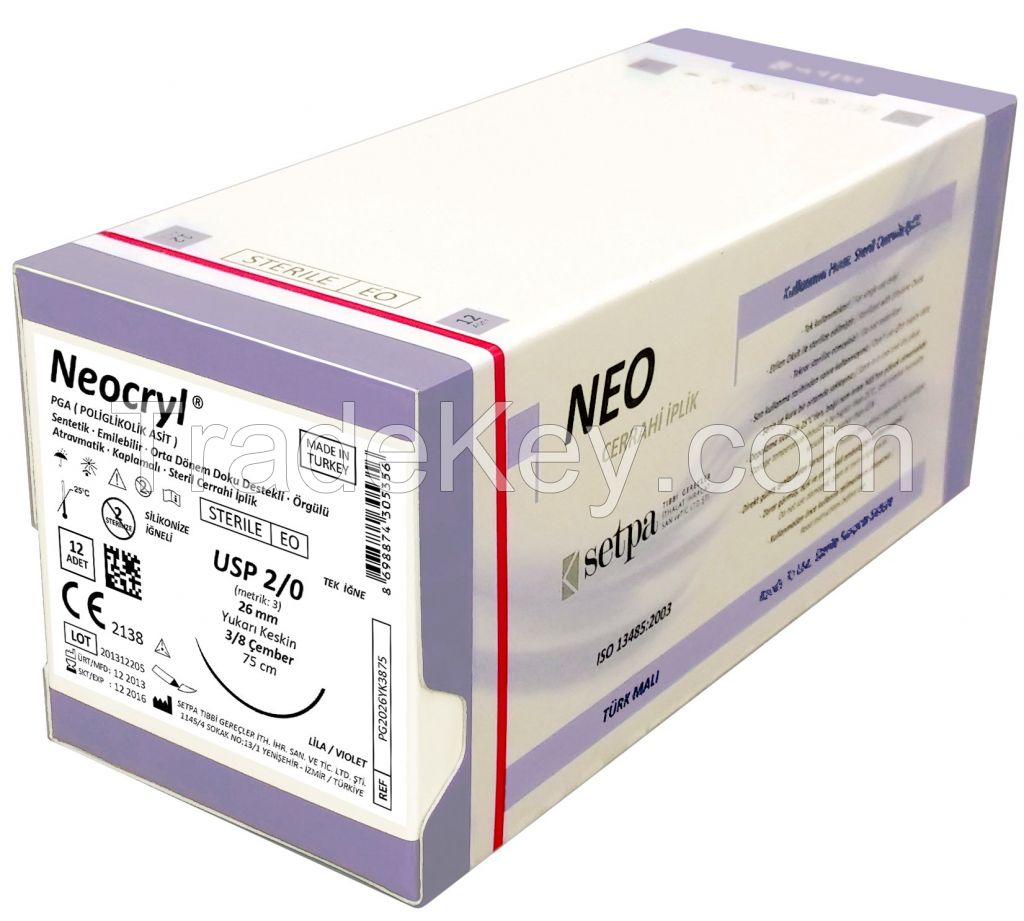 Surgical Sutures, Absorbable and Non-Absorbable (PGA, Rapid PGA, PGLA, Rapid PGLA, PDS/PDO, Polypropylene, Silk)