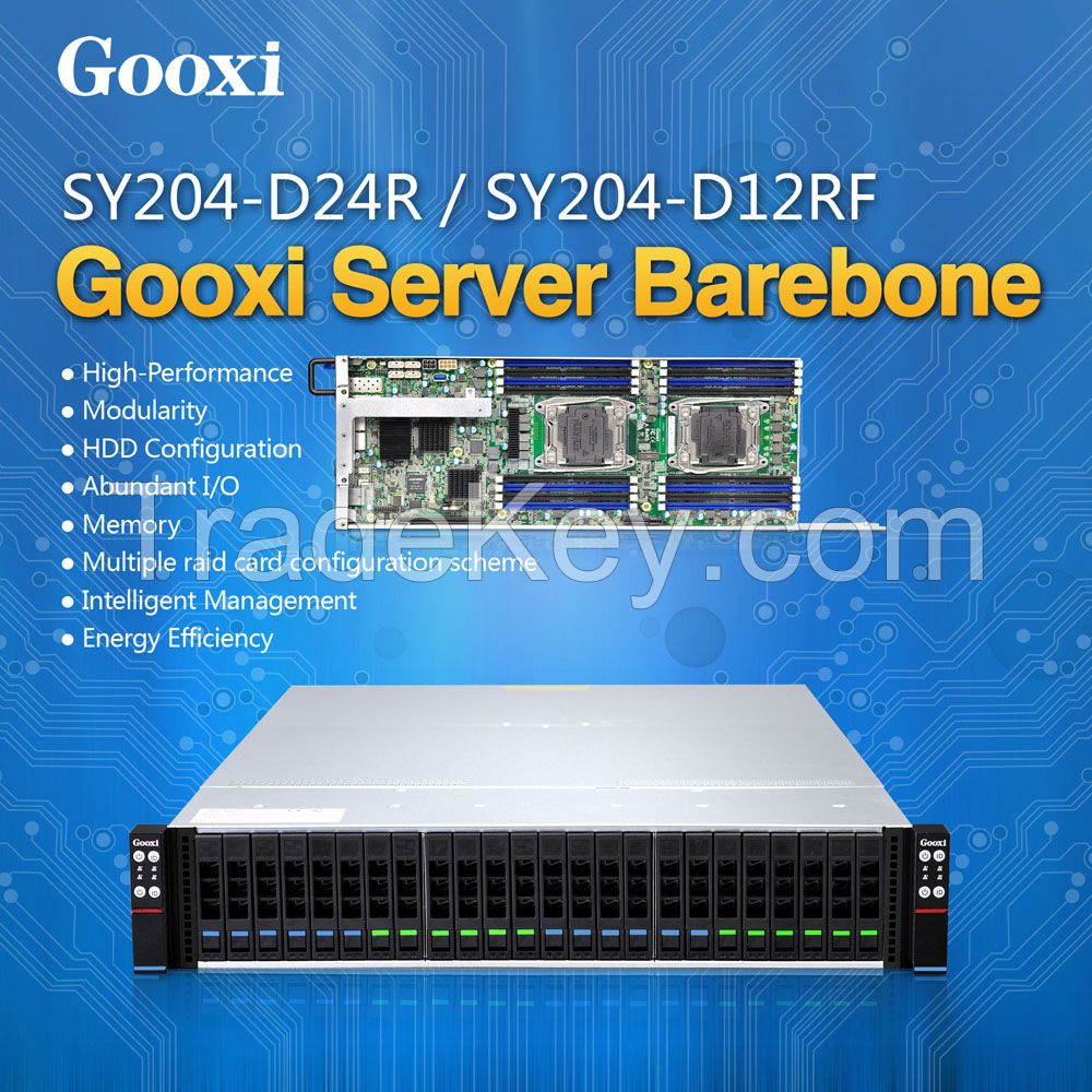 2U server barebone case chassis 4 nodes dual processors high density 24 HDDs Gooxi SY204-D24R/SY204-D24RF Xeon E5-2600