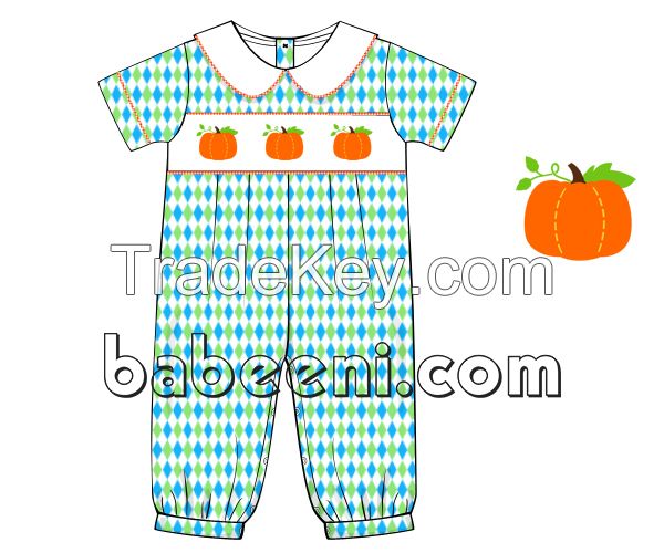 Cute pumpkin hand smocked baby boy long bubble - BB721